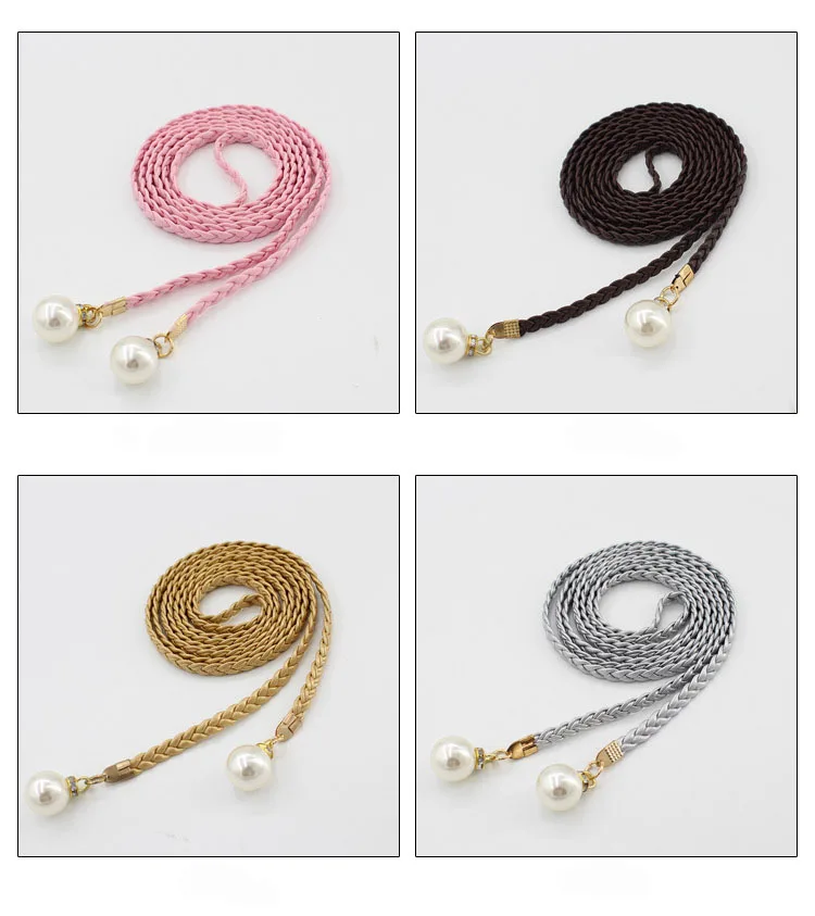 New Arrival Women Fashion Knotted Waist Chain Dress Braided Waist Rope Decorative Pearl Belt for Female
