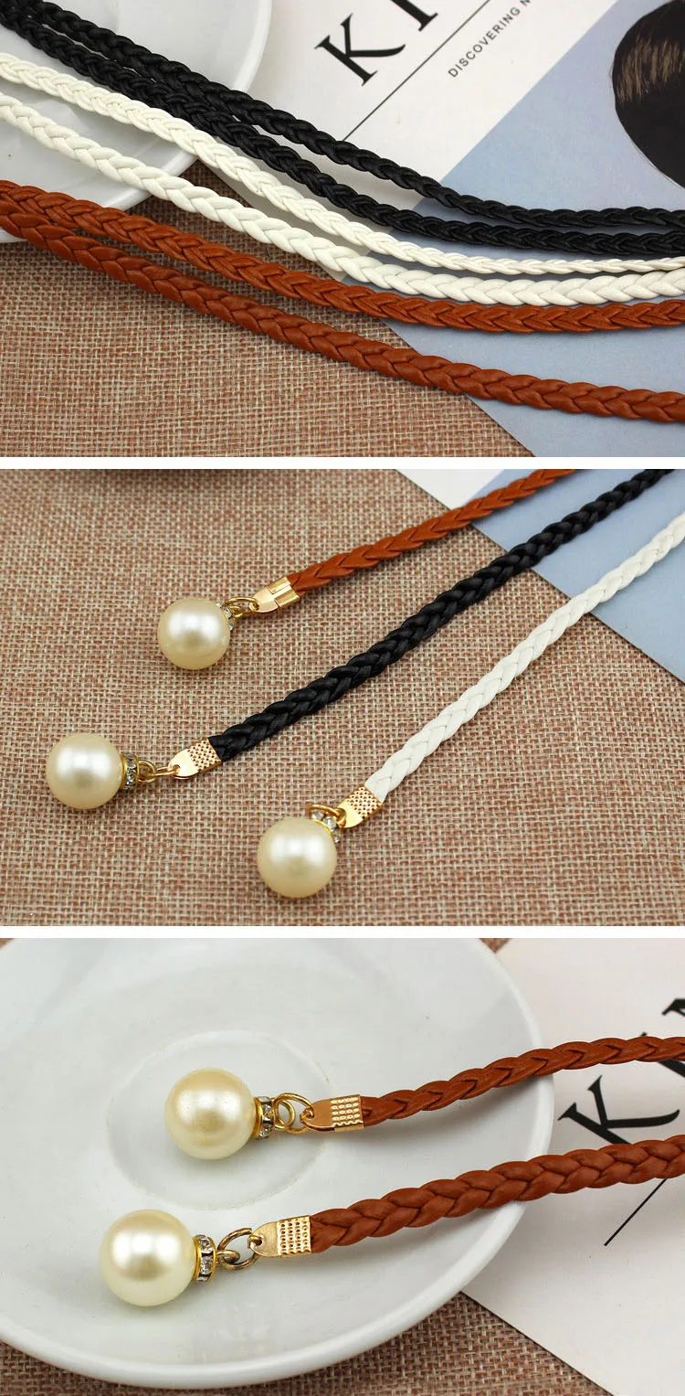 New Arrival Women Fashion Knotted Waist Chain Dress Braided Waist Rope Decorative Pearl Belt for Female