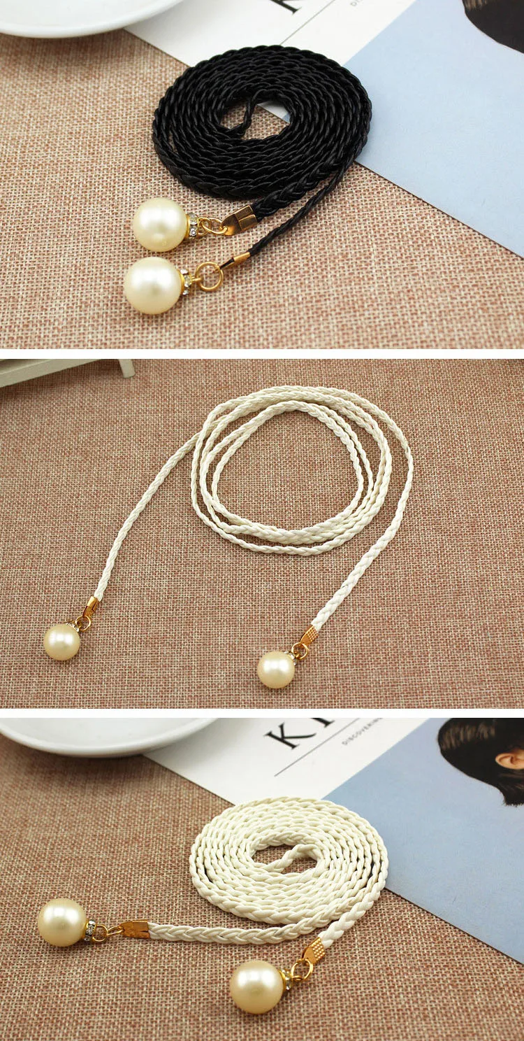 New Arrival Women Fashion Knotted Waist Chain Dress Braided Waist Rope Decorative Pearl Belt for Female