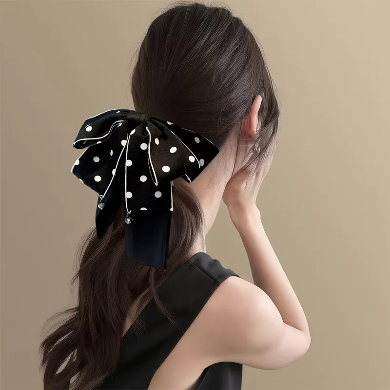 1/2pcs Fabric Polka Dot Big Bow Hair Clip Claw for Woman Elegant Daily Wear Hair Clamp Fashion Girl Hair Accessories