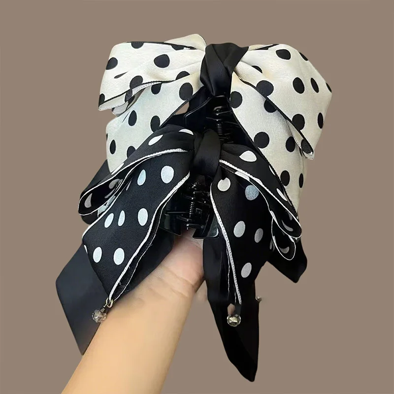 1/2pcs Fabric Polka Dot Big Bow Hair Clip Claw for Woman Elegant Daily Wear Hair Clamp Fashion Girl Hair Accessories