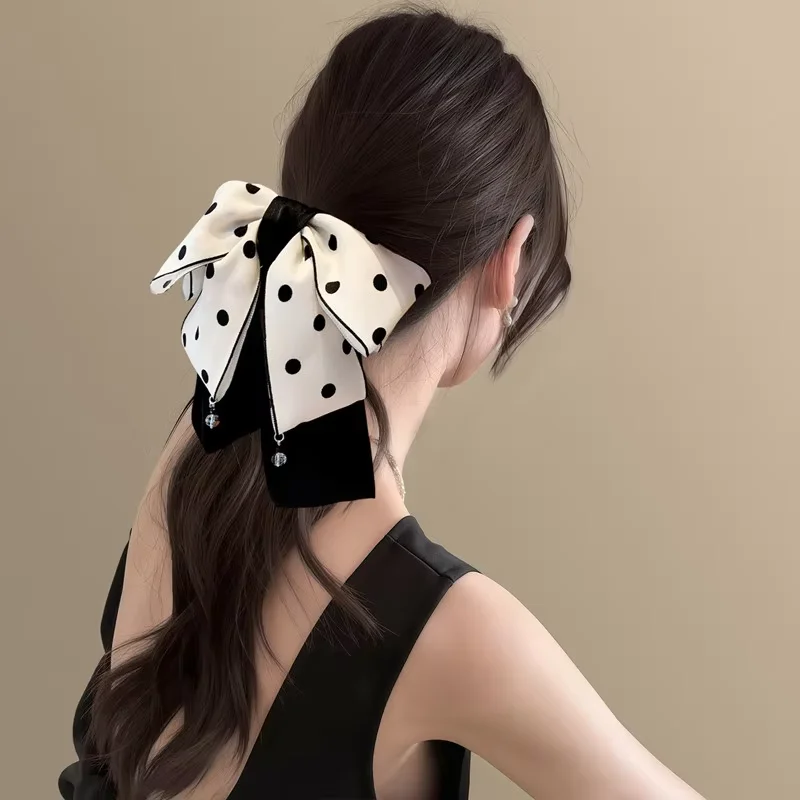 1/2pcs Fabric Polka Dot Big Bow Hair Clip Claw for Woman Elegant Daily Wear Hair Clamp Fashion Girl Hair Accessories