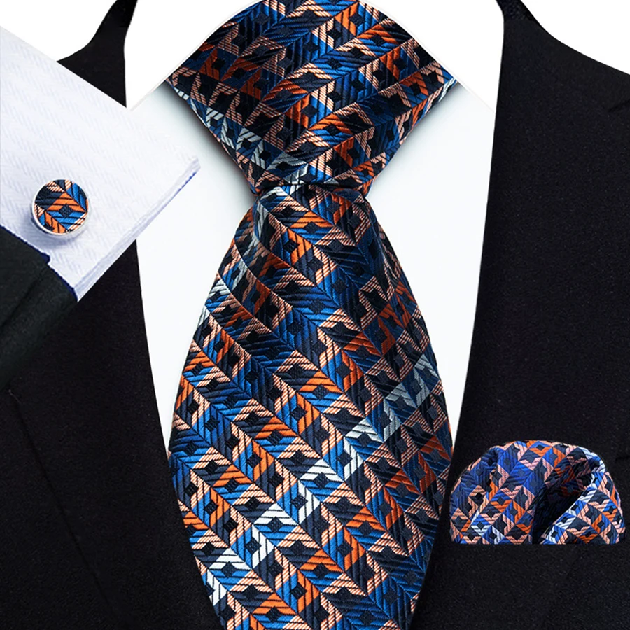 Men's Ties Handkerchief Cufflinks Set Tuxedo Accessories Luxury Brown Stripes Dot Floral Neckties For Party Dinner Wedding