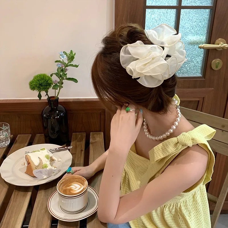 1pc Korean simple mesh flower hair clip updo elegant shark clip back of head hair accessory creative ins hair decoration