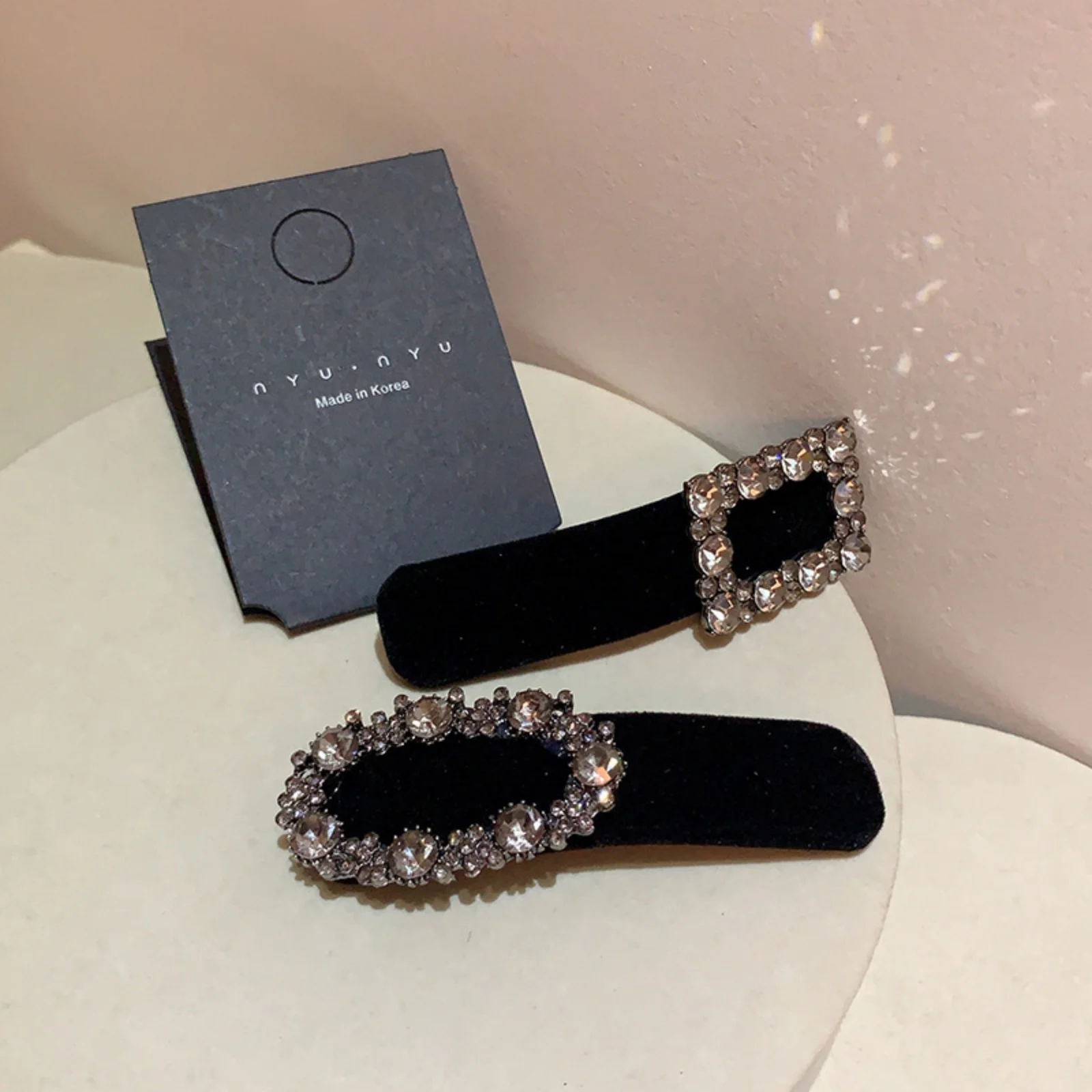 2PCS Black Velvet Hair Clips Set, Smoky Rhinestone Decor Oval-Shape Hair Accessories For Women, Stylish Daily Wear Party Decor