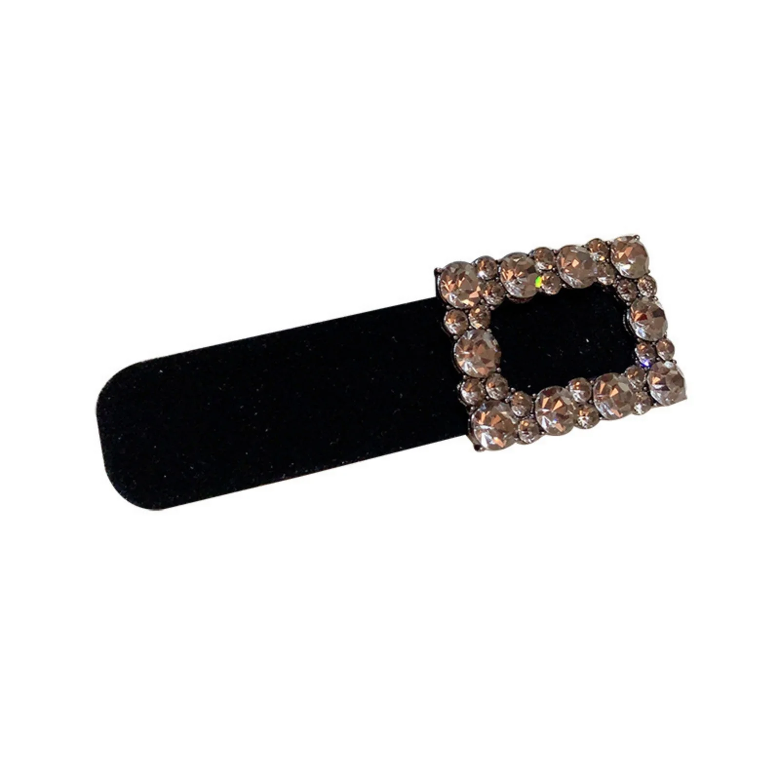 2PCS Black Velvet Hair Clips Set, Smoky Rhinestone Decor Oval-Shape Hair Accessories For Women, Stylish Daily Wear Party Decor