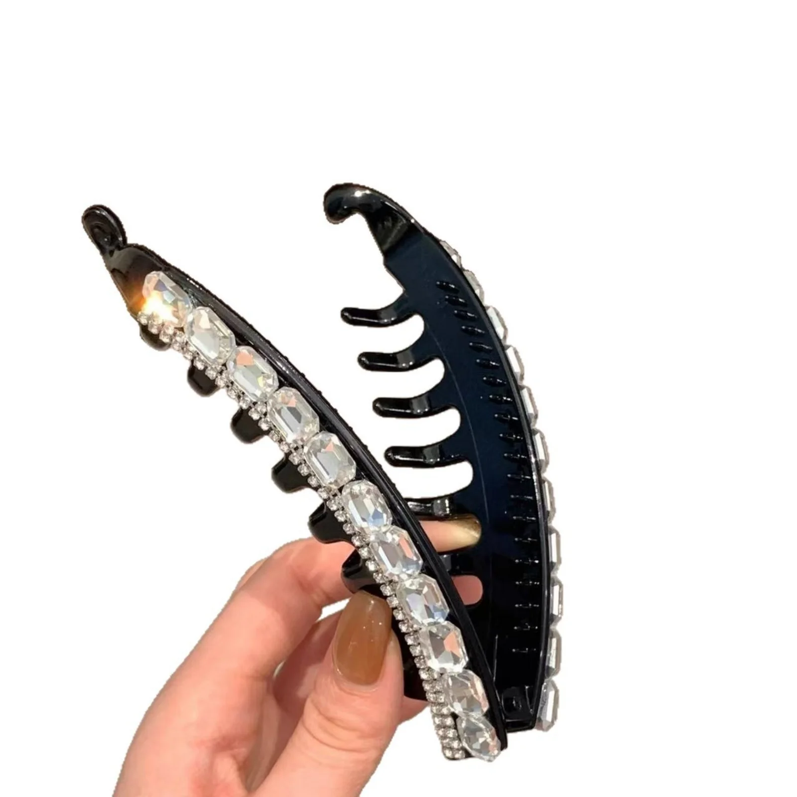 1 Piece Sparkling Crescent Rhinestone Banana Clip - Back-of-Head Hair Accessory for Women, Ideal for Bun & Ponytail Styling