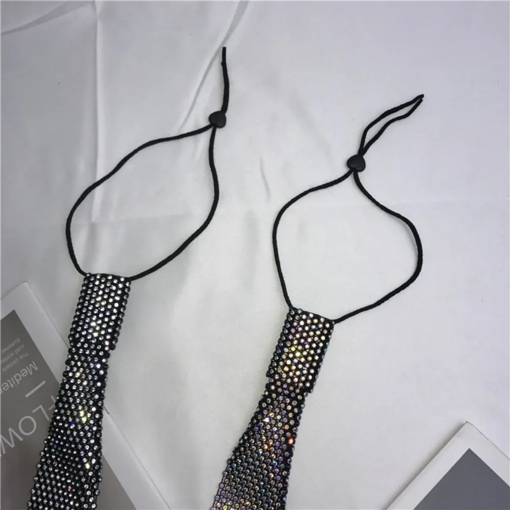 High Quality Fashion White Shiny Rhinestone Necktie Luxury Pre-Tied Crystal Neck Tie Elastic Elegant Costume JK Tie Prom