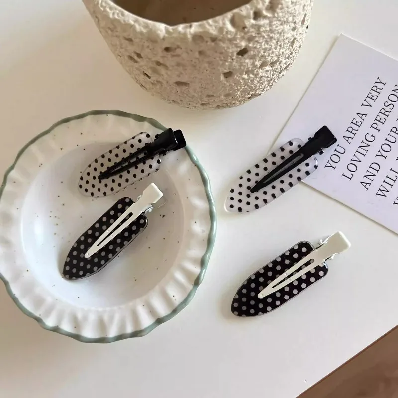 Vintage Black White Polka Dot Hair Clips Y2K Fashion Hairpins Korean Ins No-Trace Barrettes Minimalist Hair Styling Accessories