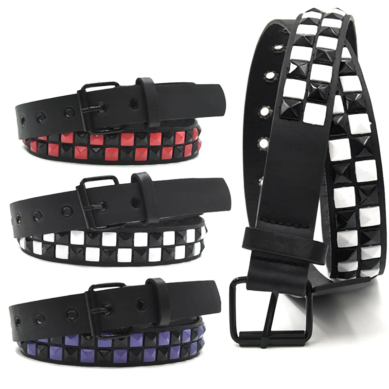New Purple Rivet Punk Women's Belt Hip Hop Y2k Jeans Accessories Girdle Fashion Trend Pu Leather Pin Buckle Waistband Unisex