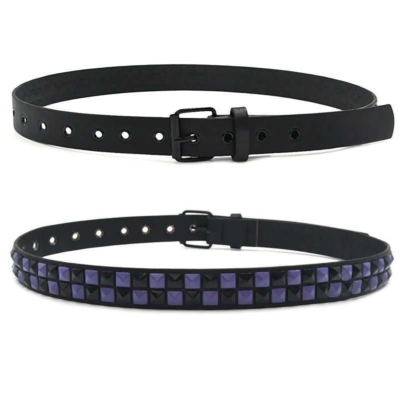 New Purple Rivet Punk Women's Belt Hip Hop Y2k Jeans Accessories Girdle Fashion Trend Pu Leather Pin Buckle Waistband Unisex