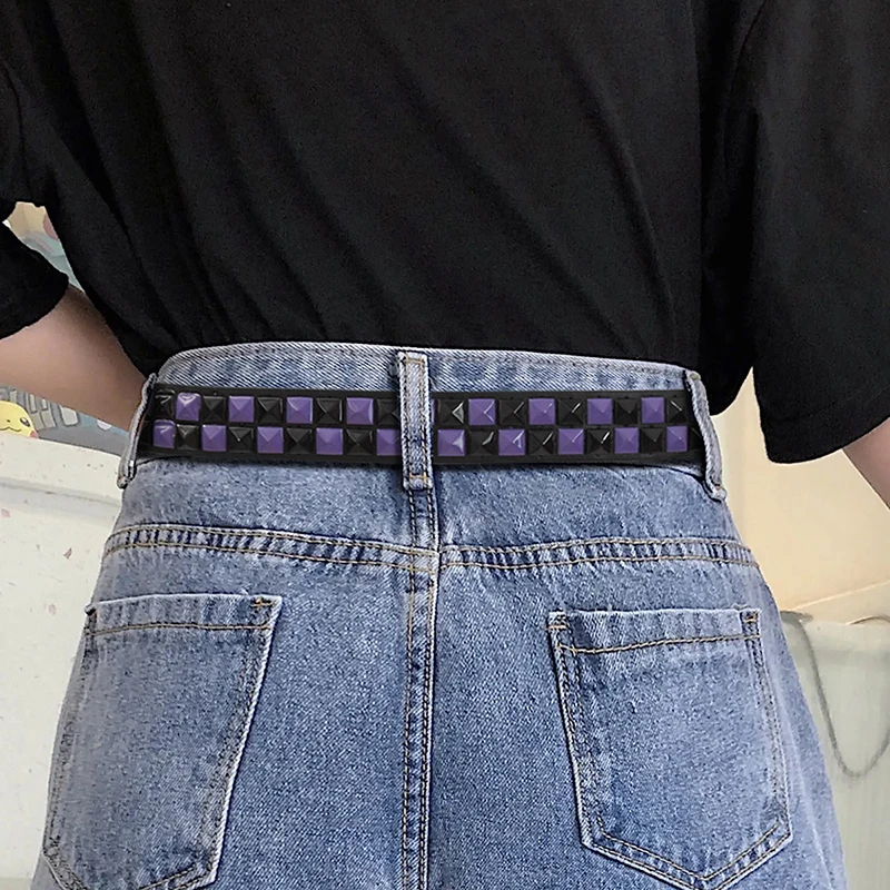New Purple Rivet Punk Women's Belt Hip Hop Y2k Jeans Accessories Girdle Fashion Trend Pu Leather Pin Buckle Waistband Unisex