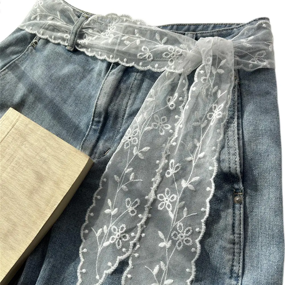 Embroidered White Floral Lace Belt Vintage Sheer Sweet Lace Waist Sash For Jeans, Dresses & Skirts Summer Clothing Accessories