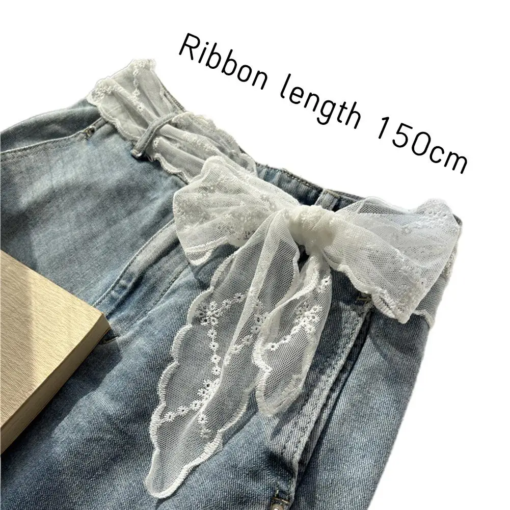 Embroidered White Floral Lace Belt Vintage Sheer Sweet Lace Waist Sash For Jeans, Dresses & Skirts Summer Clothing Accessories