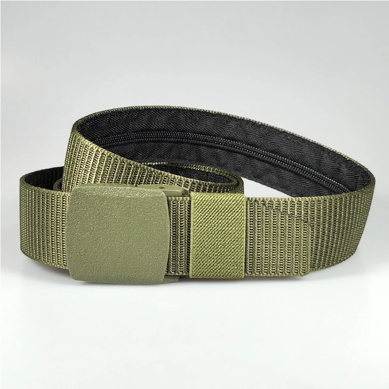 1PC Hidden Money Belt Men's Nylon Tactical Belt Outdoor Anti Theft Zipper Braided Belt With A Secret Money Pocket, 125cm