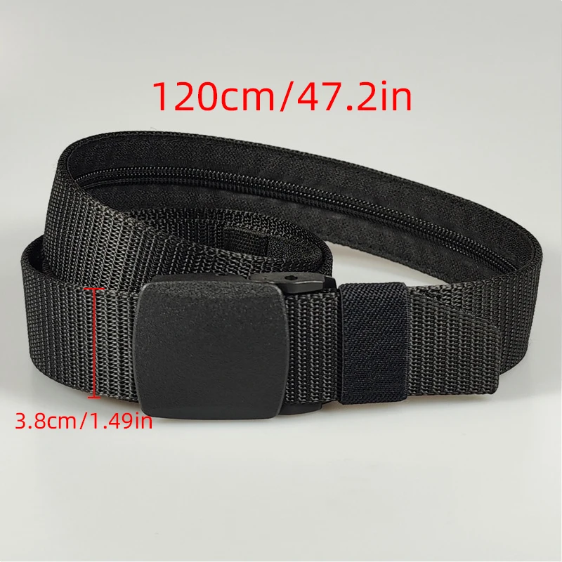 1PC Hidden Money Belt Men's Nylon Tactical Belt Outdoor Anti Theft Zipper Braided Belt With A Secret Money Pocket, 125cm