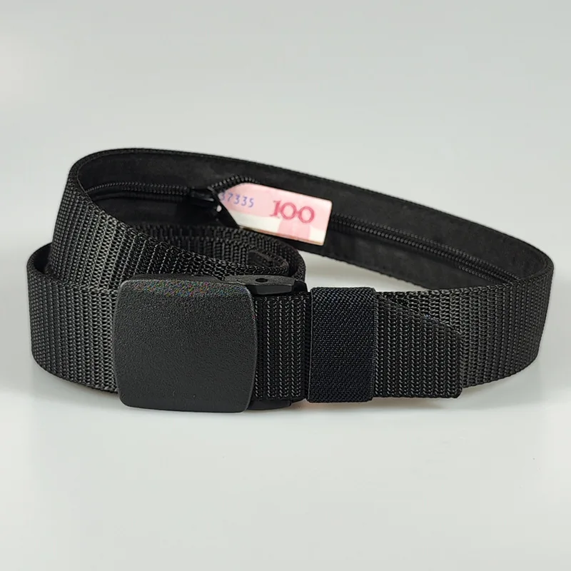 1PC Hidden Money Belt Men's Nylon Tactical Belt Outdoor Anti Theft Zipper Braided Belt With A Secret Money Pocket, 125cm