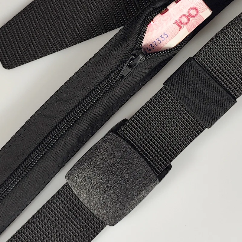 1PC Hidden Money Belt Men's Nylon Tactical Belt Outdoor Anti Theft Zipper Braided Belt With A Secret Money Pocket, 125cm