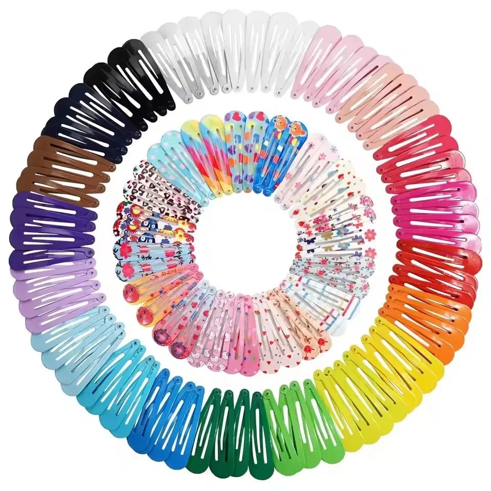 50Pcs Snap Hair Clips Candy Color Glossy 5cm/2in No Slip Metal Hair Pins Clips Barrettes Accessories for Baby Girls Hairpins