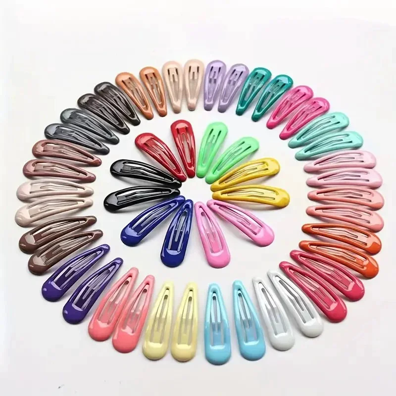 50Pcs Snap Hair Clips Candy Color Glossy 5cm/2in No Slip Metal Hair Pins Clips Barrettes Accessories for Baby Girls Hairpins