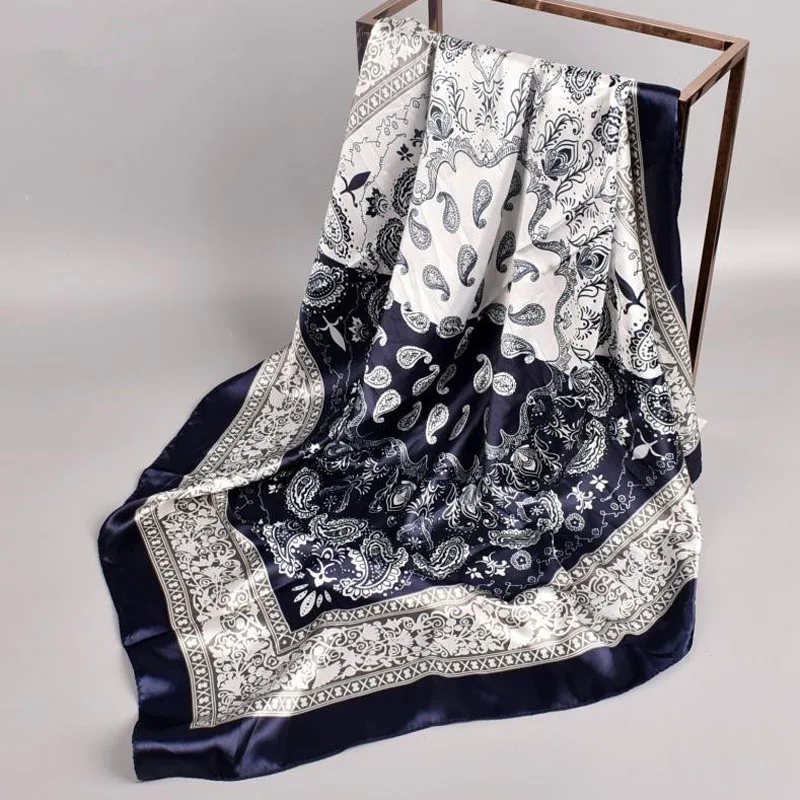 90x90CM Silk Square Scarf Ladies New Luxury Design Popular Shawl The Four Seasons Scarves Women Sunscreen Beach Kerchief Hijab