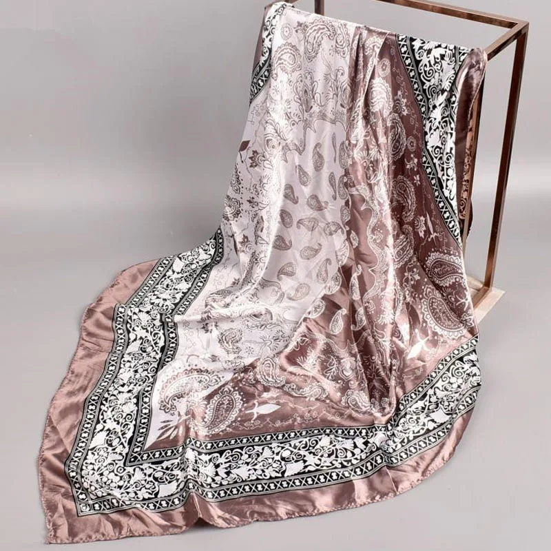 90x90CM Silk Square Scarf Ladies New Luxury Design Popular Shawl The Four Seasons Scarves Women Sunscreen Beach Kerchief Hijab