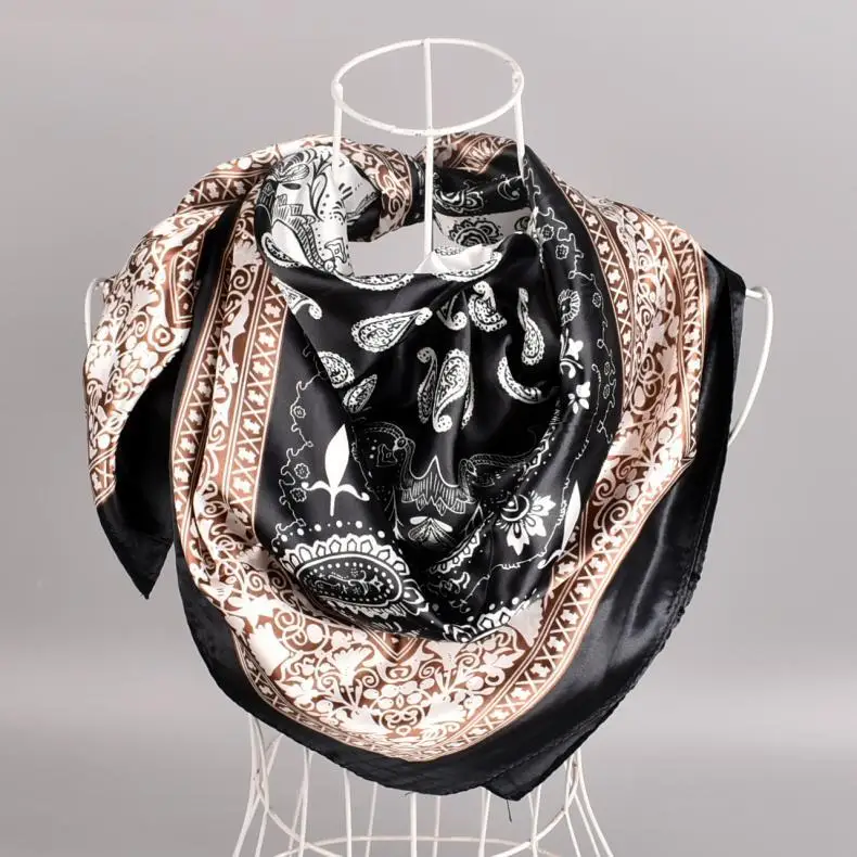 90x90CM Silk Square Scarf Ladies New Luxury Design Popular Shawl The Four Seasons Scarves Women Sunscreen Beach Kerchief Hijab