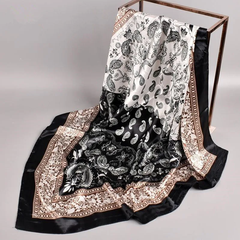 90x90CM Silk Square Scarf Ladies New Luxury Design Popular Shawl The Four Seasons Scarves Women Sunscreen Beach Kerchief Hijab