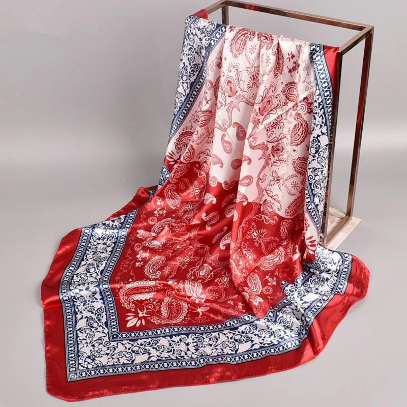 90x90CM Silk Square Scarf Ladies New Luxury Design Popular Shawl The Four Seasons Scarves Women Sunscreen Beach Kerchief Hijab
