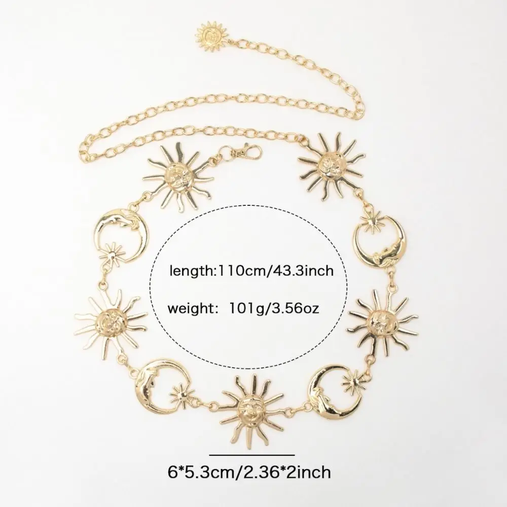 Vintage Sunflower Waist Chain Golden Silvery All-match Sun Moon Star Chain Belt Waistbands Women's Waist Clothing Accessories
