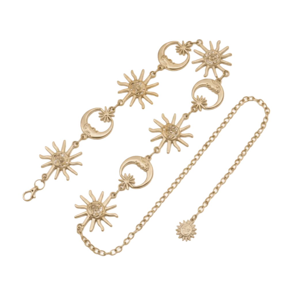 Vintage Sunflower Waist Chain Golden Silvery All-match Sun Moon Star Chain Belt Waistbands Women's Waist Clothing Accessories