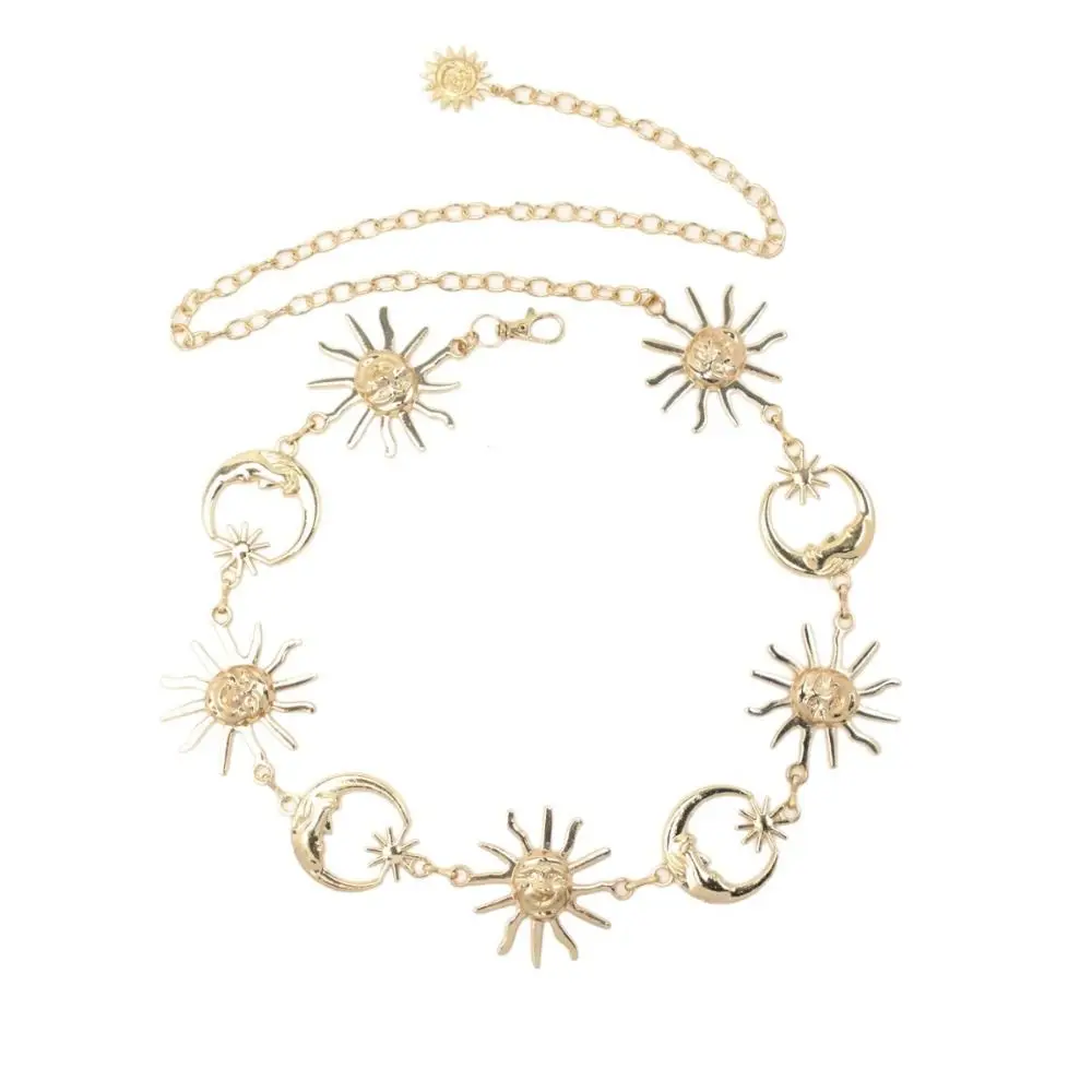Vintage Sunflower Waist Chain Golden Silvery All-match Sun Moon Star Chain Belt Waistbands Women's Waist Clothing Accessories
