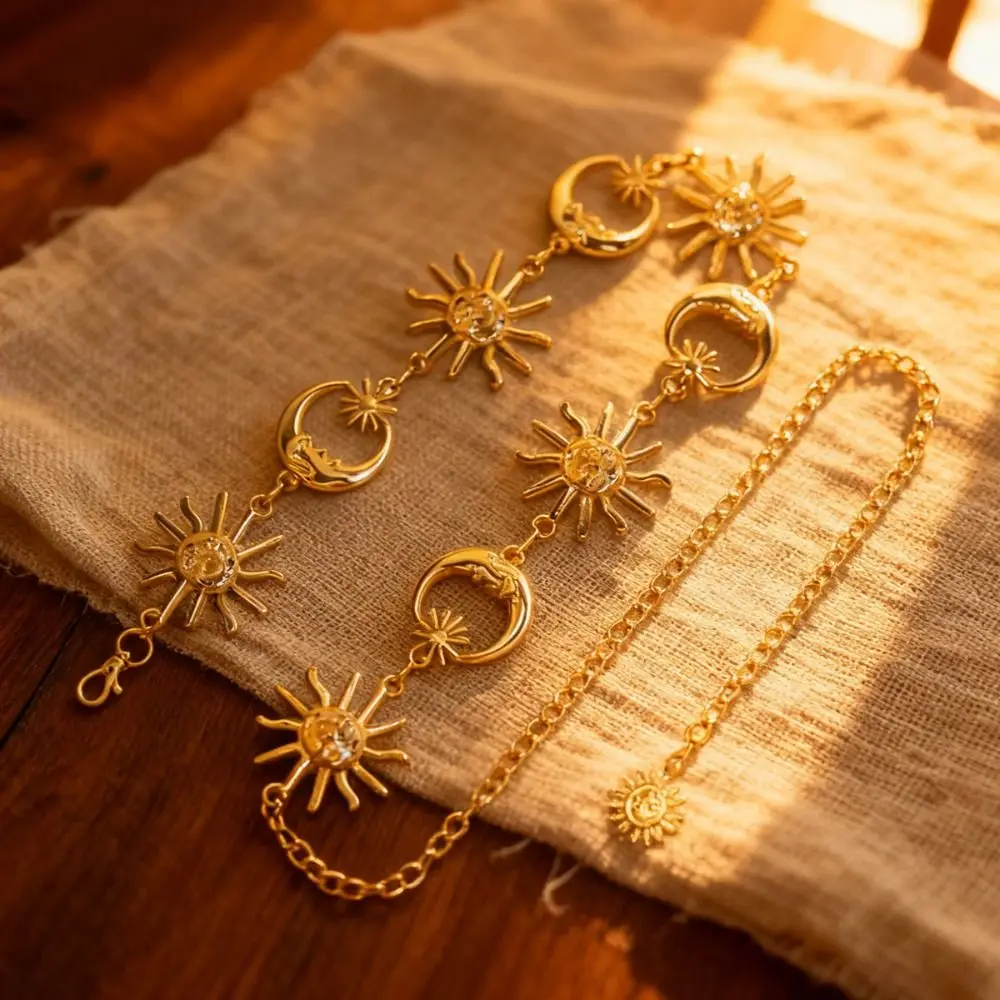 Vintage Sunflower Waist Chain Golden Silvery All-match Sun Moon Star Chain Belt Waistbands Women's Waist Clothing Accessories