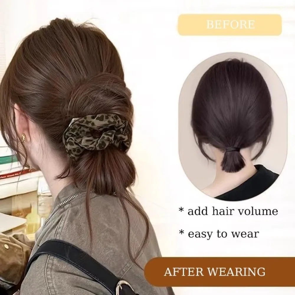 Low Updo Messy Bun Synthetic Hair Bun Leopard Print Wig Hair Extensions Claw Clip Wig Synthetic Hair Extensions Clip Women