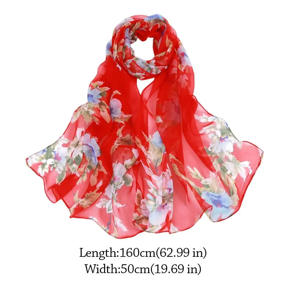 Summer Embroidered Silk Scarf Sun-Resistant Breathable Long Wraps Smooth Chiffon Sunscreen Hijab for Women