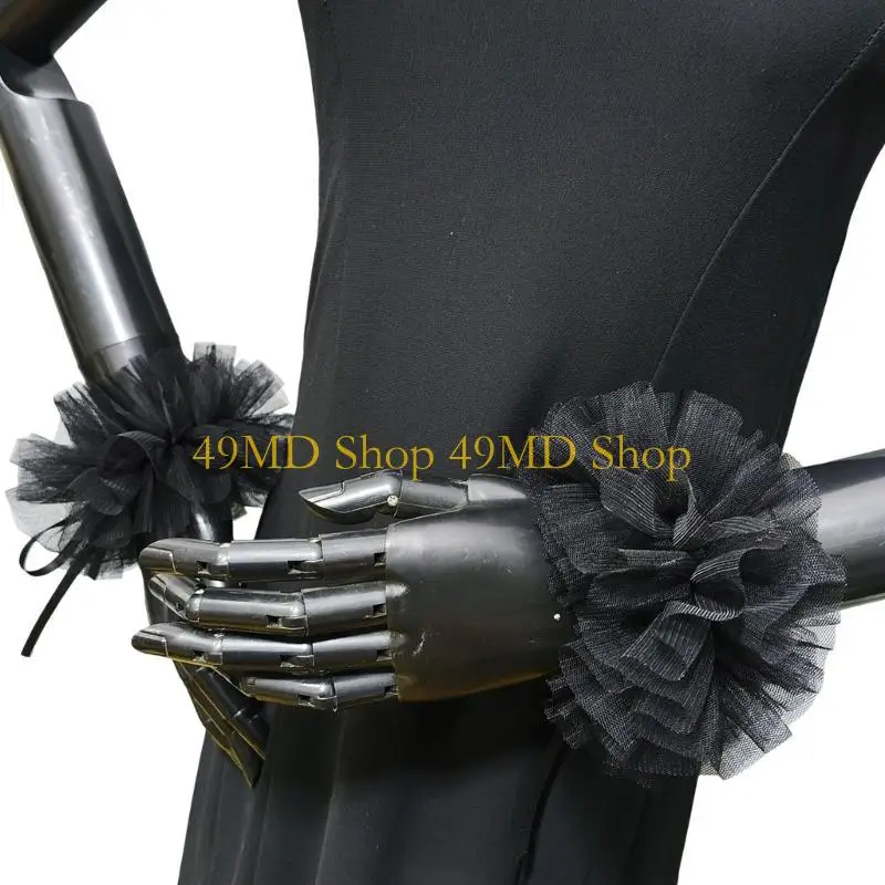 49MD Renaissances Victorian Neck Ruff Mesh Ruffled False Collar and Wrist Cuffs for Historical Themed Event Colonial Costume