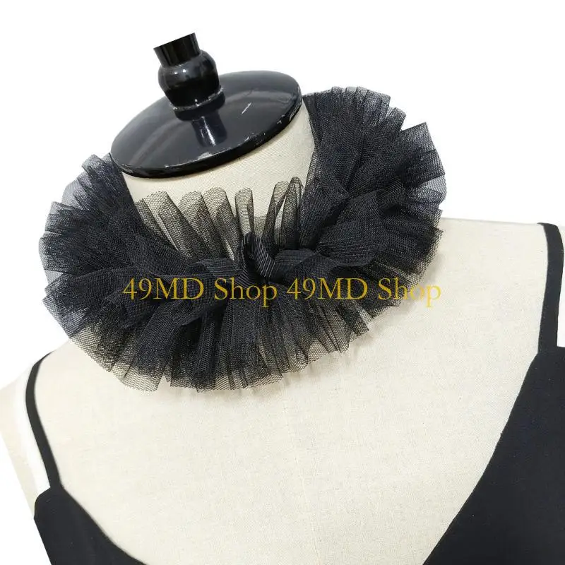 49MD Renaissances Victorian Neck Ruff Mesh Ruffled False Collar and Wrist Cuffs for Historical Themed Event Colonial Costume