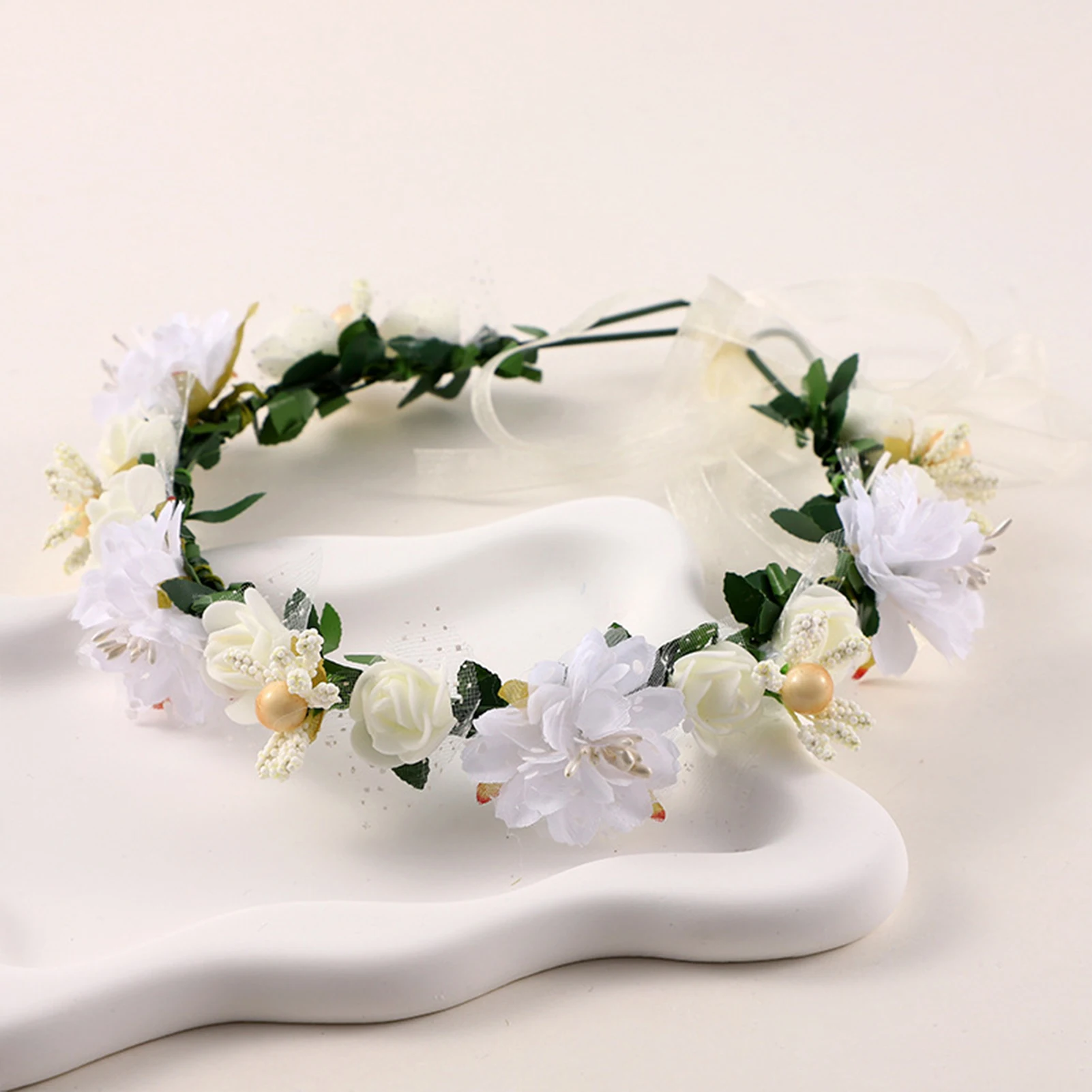 Bridal Flower Crown Headpiece DIY Hair Accessory for Wedding Bride Party Decoration Floral Wreath Hairband Hair Styling