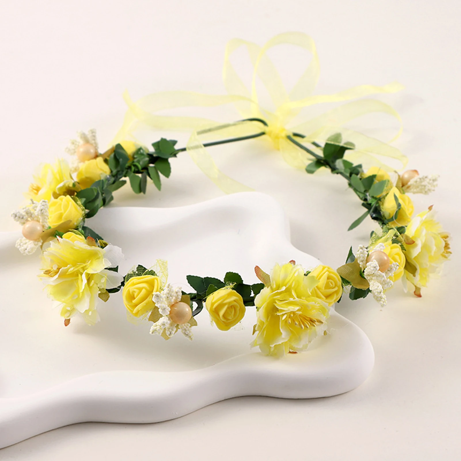 Bridal Flower Crown Headpiece DIY Hair Accessory for Wedding Bride Party Decoration Floral Wreath Hairband Hair Styling