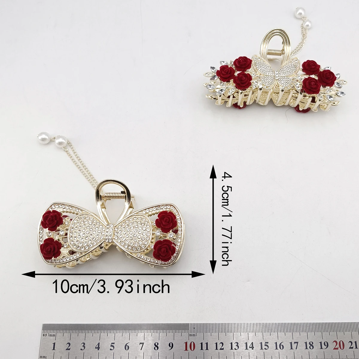 Fashion Romatics Fashion Antique Red Roses Flowers Hair Claws For Women DiamondMetal Hair Accessories
