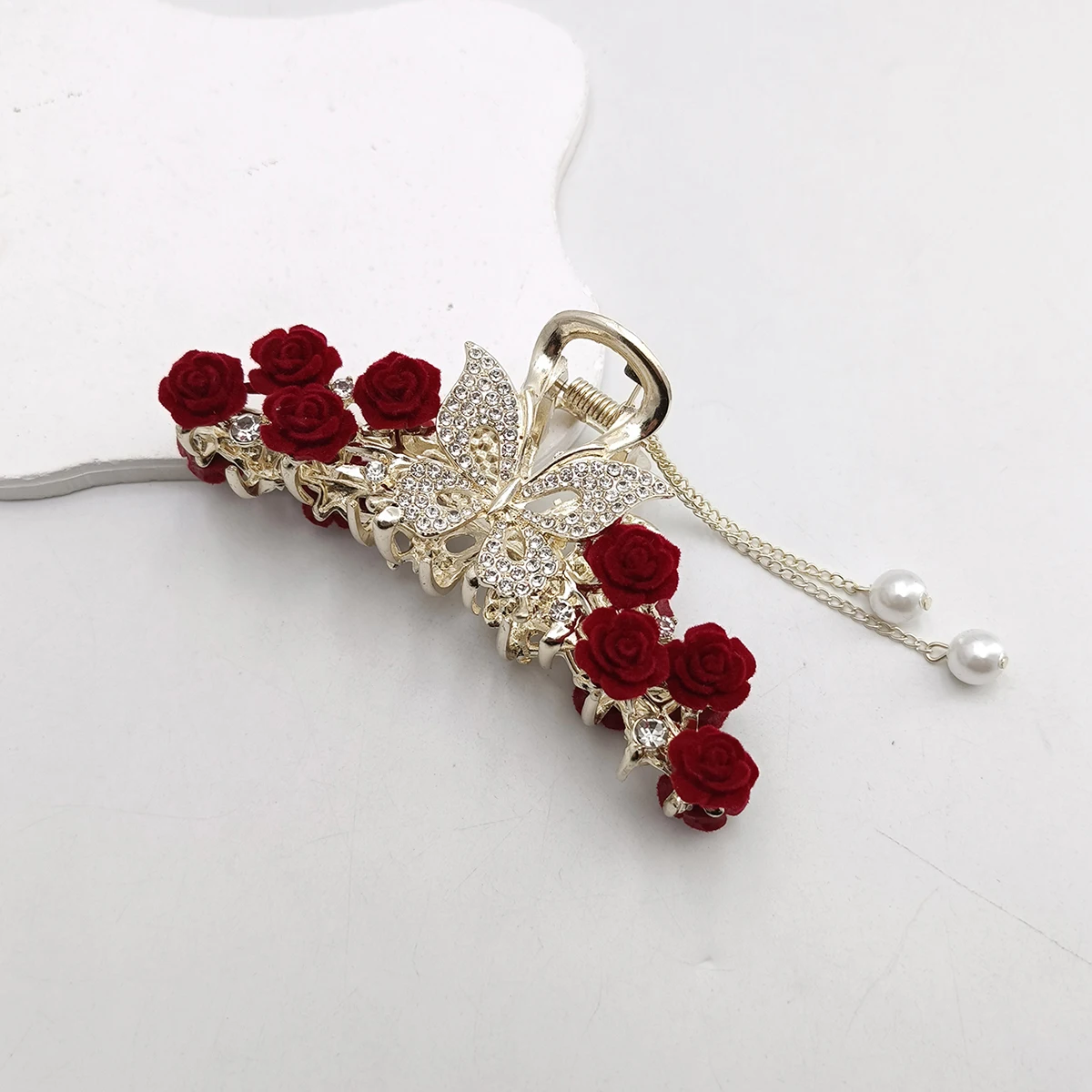 Fashion Romatics Fashion Antique Red Roses Flowers Hair Claws For Women DiamondMetal Hair Accessories