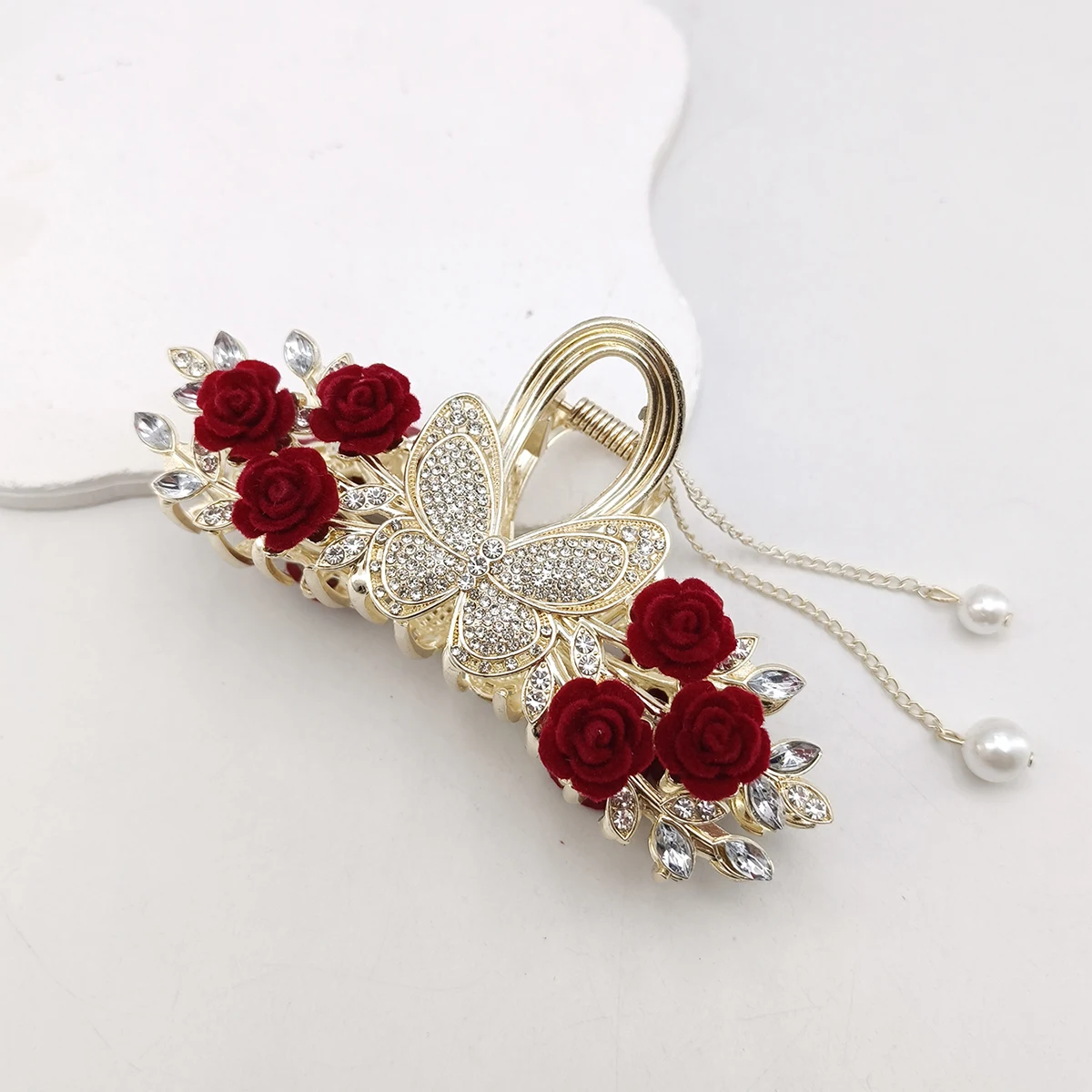 Fashion Romatics Fashion Antique Red Roses Flowers Hair Claws For Women DiamondMetal Hair Accessories