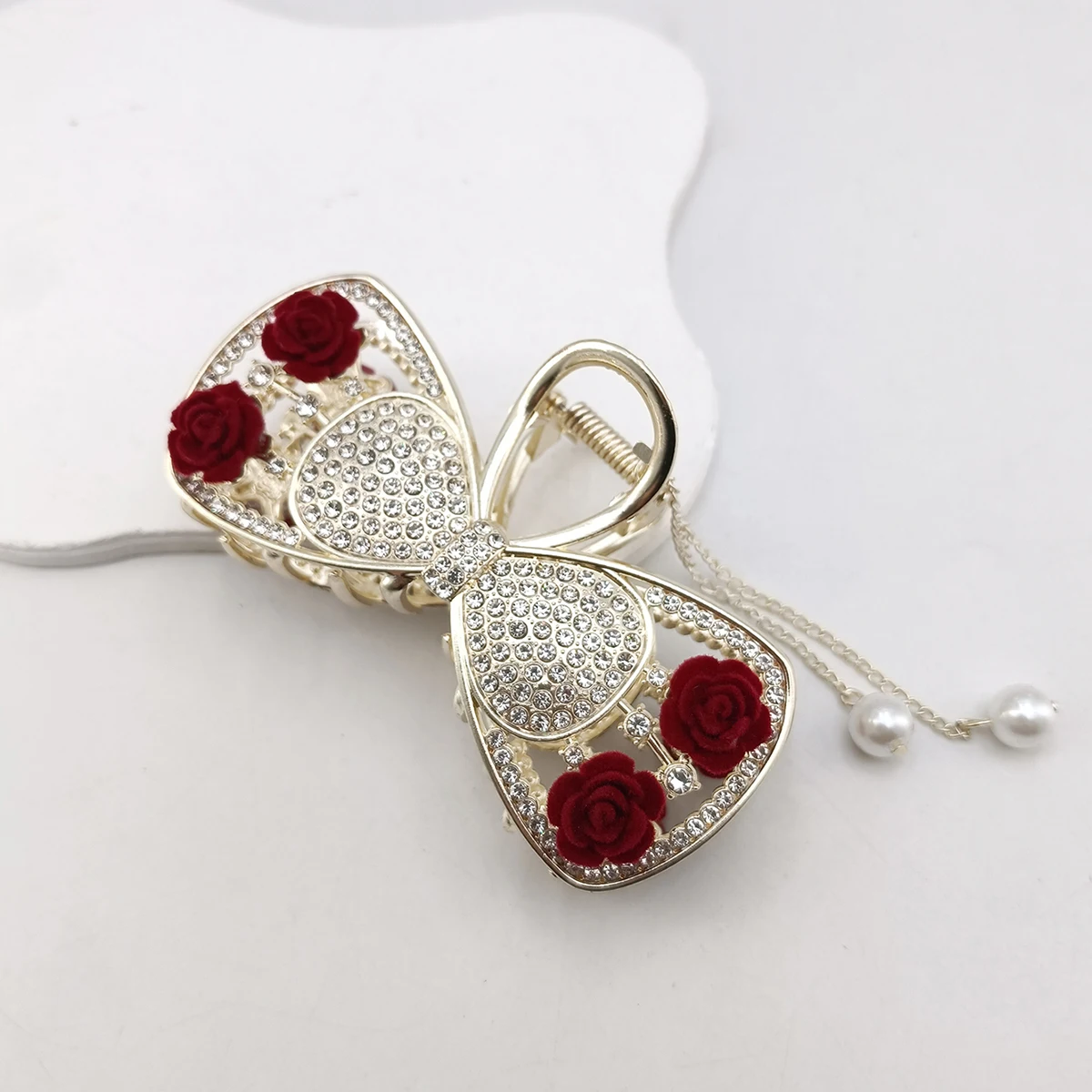 Fashion Romatics Fashion Antique Red Roses Flowers Hair Claws For Women DiamondMetal Hair Accessories