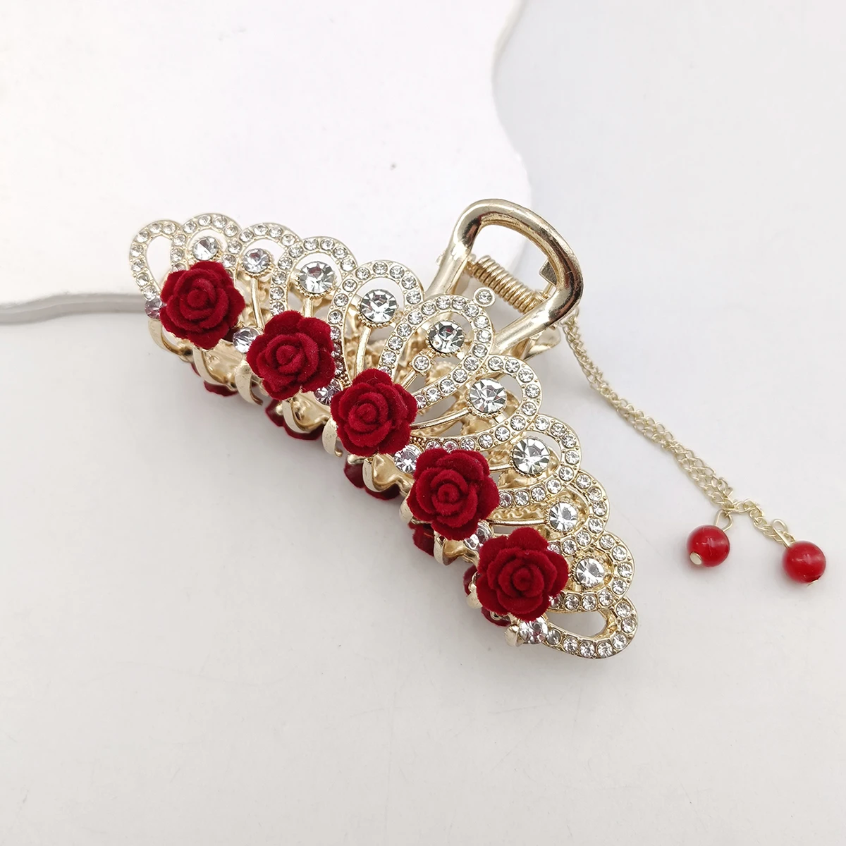 Fashion Romatics Fashion Antique Red Roses Flowers Hair Claws For Women DiamondMetal Hair Accessories