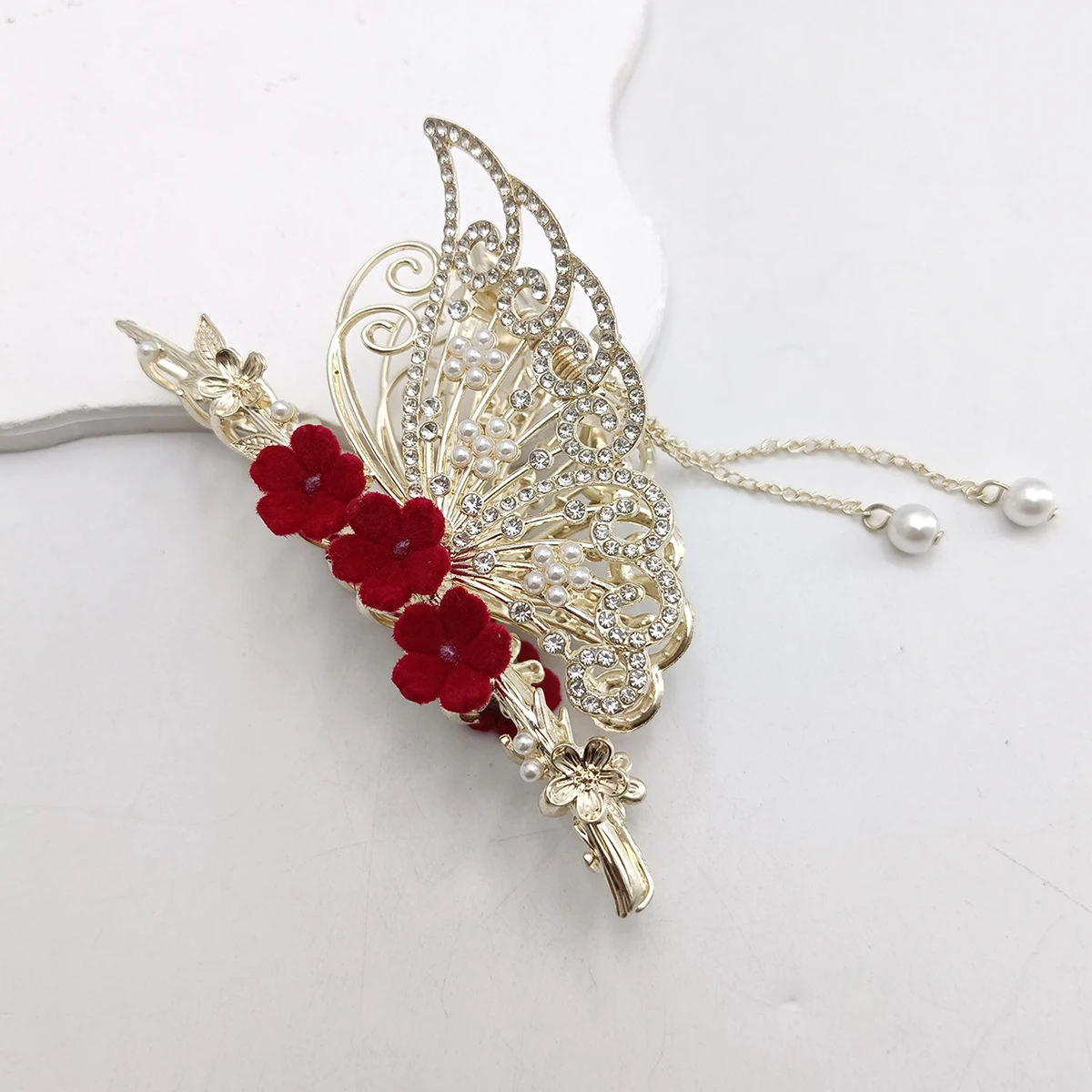 Fashion Romatics Fashion Antique Red Roses Flowers Hair Claws For Women DiamondMetal Hair Accessories