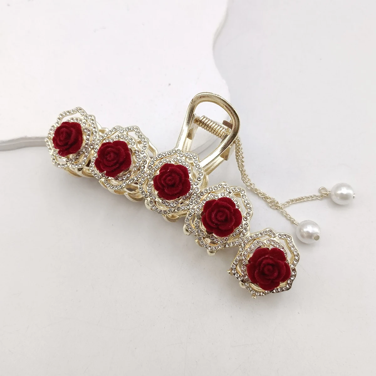 Fashion Romatics Fashion Antique Red Roses Flowers Hair Claws For Women DiamondMetal Hair Accessories