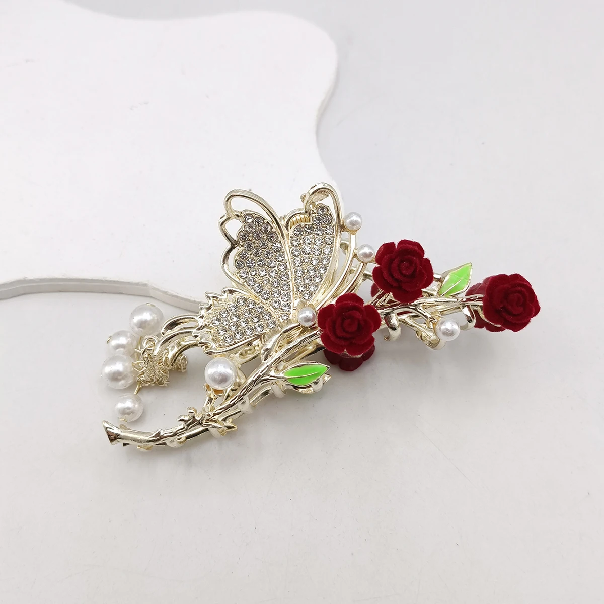 Fashion Romatics Fashion Antique Red Roses Flowers Hair Claws For Women DiamondMetal Hair Accessories