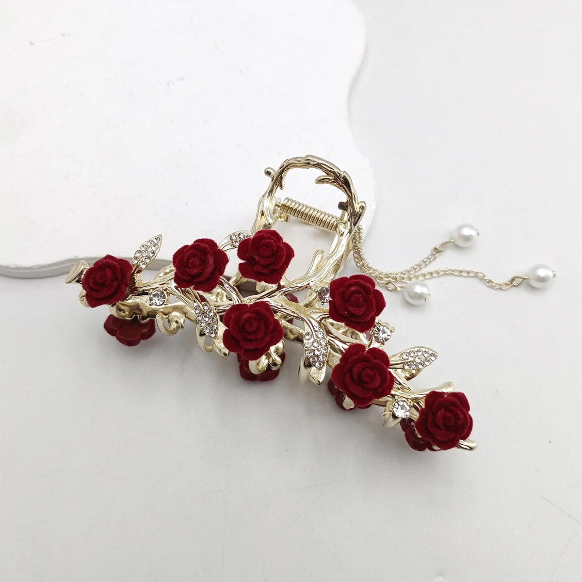 Fashion Romatics Fashion Antique Red Roses Flowers Hair Claws For Women DiamondMetal Hair Accessories