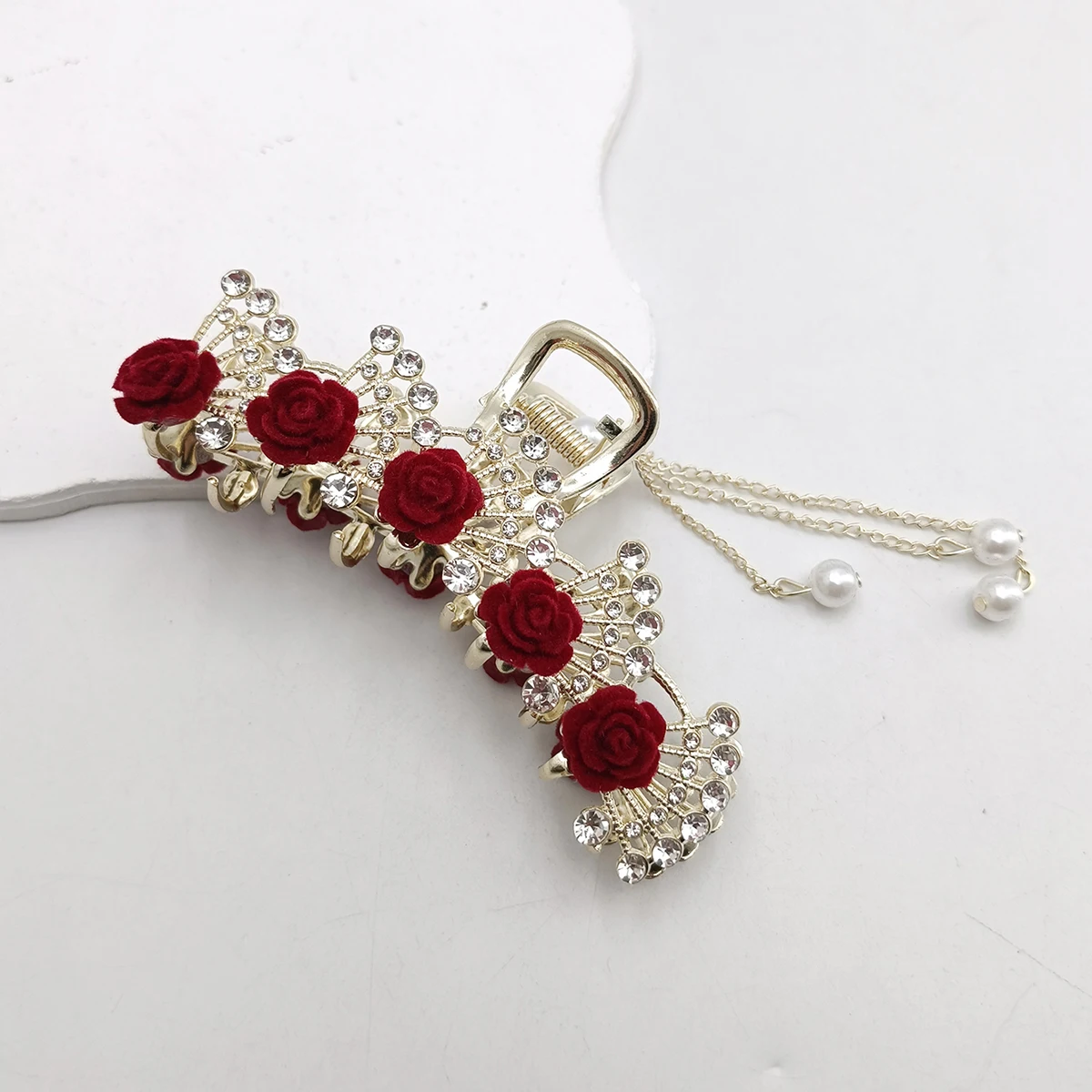 Fashion Romatics Fashion Antique Red Roses Flowers Hair Claws For Women DiamondMetal Hair Accessories