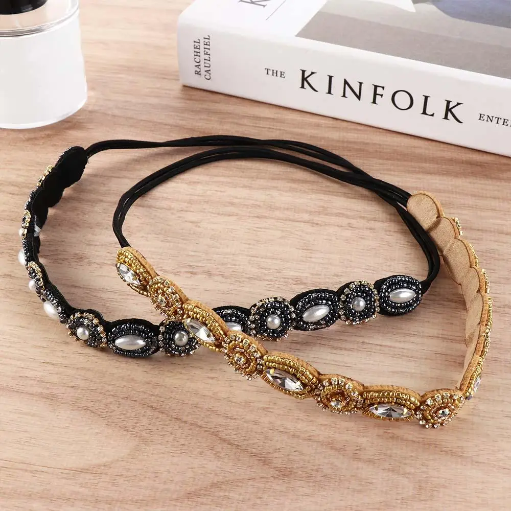 Headband Ethnic Style Headwear Bohemian Accessories Rhinestone Beaded Hairband Elastic Hair Korean Style Headband
